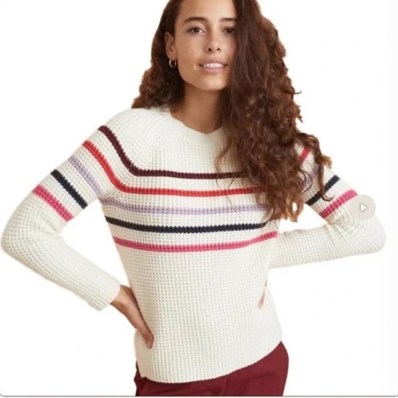 Marine Layer Delaney White Multicolor Striped Raglan Side Slit Sweater S - Picture 1 of 6